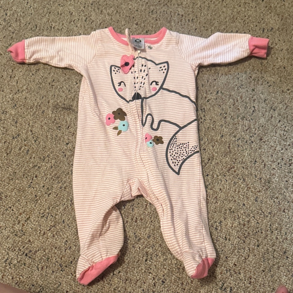 Gerber Pink Striped Footie with Cat Design